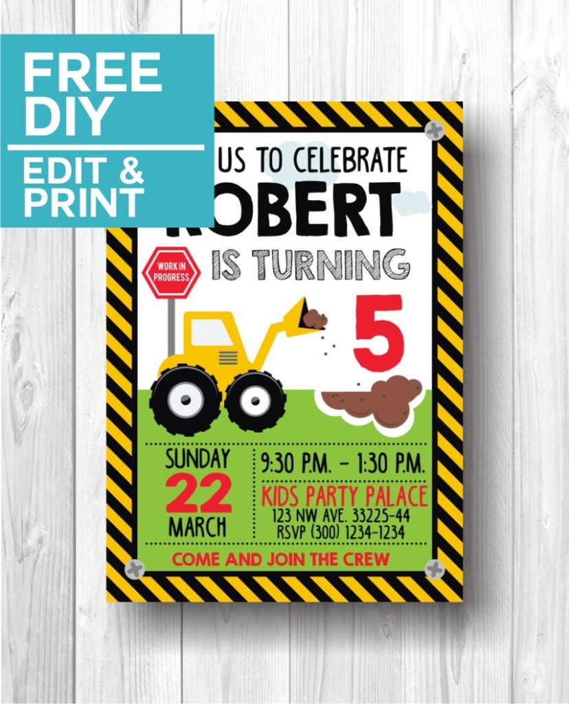 Construction Party Invitations Free